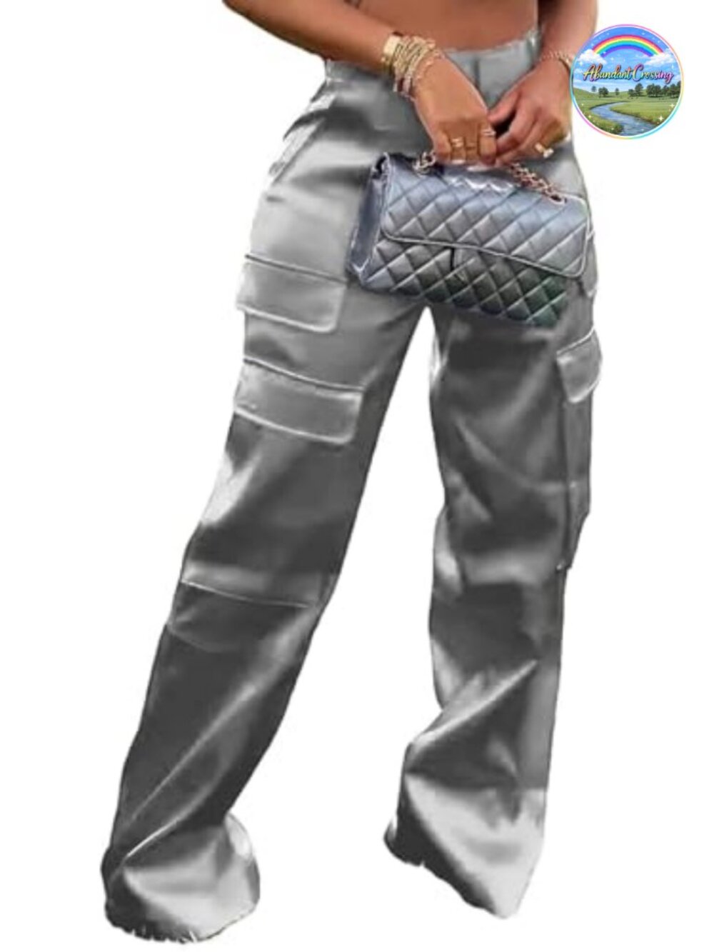 Satin Cargo Pants High Waisted Wide Leg Y2K Baggy Party Pants Women